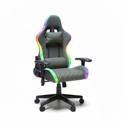 Gamingstoel met RGB LED-verlichting, Lumbar Massage en 90-135° aanpasbare rugleuning