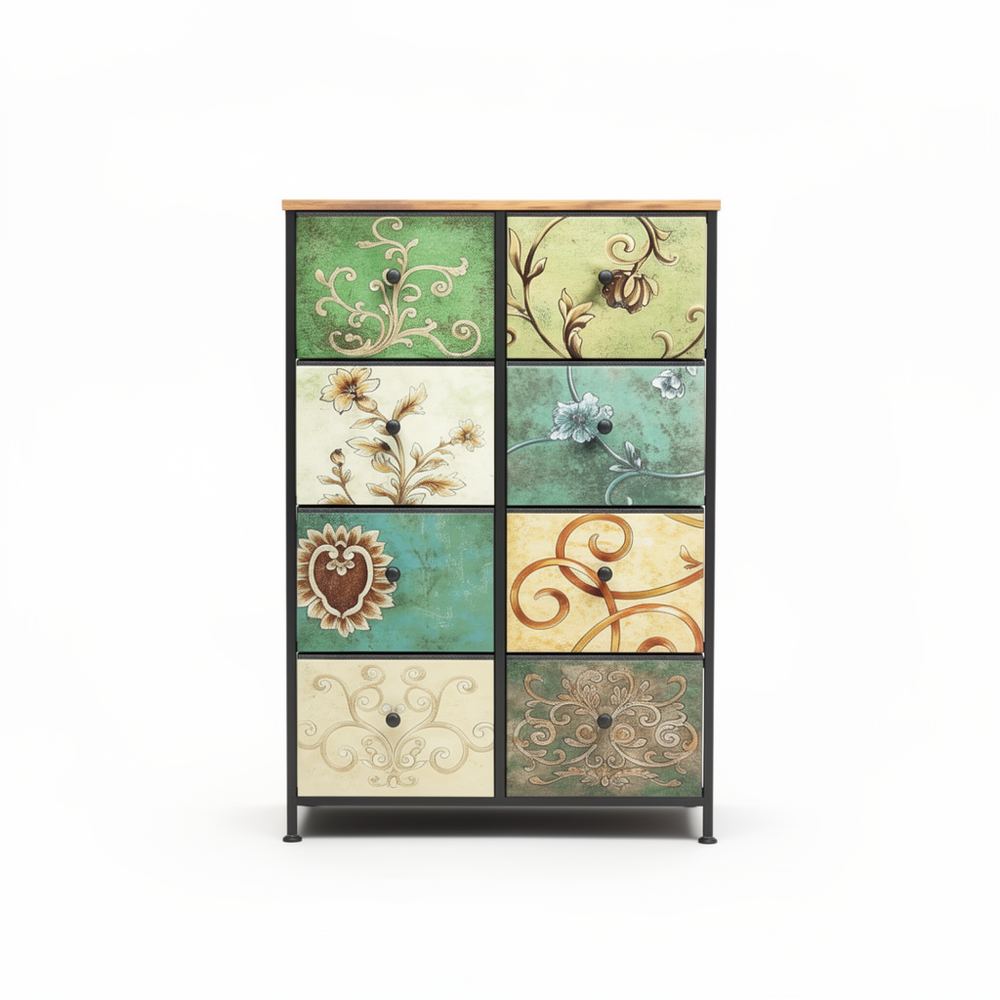 Ladekast - 8 Lades - Vintage Bloemenprint - Metalen Frame