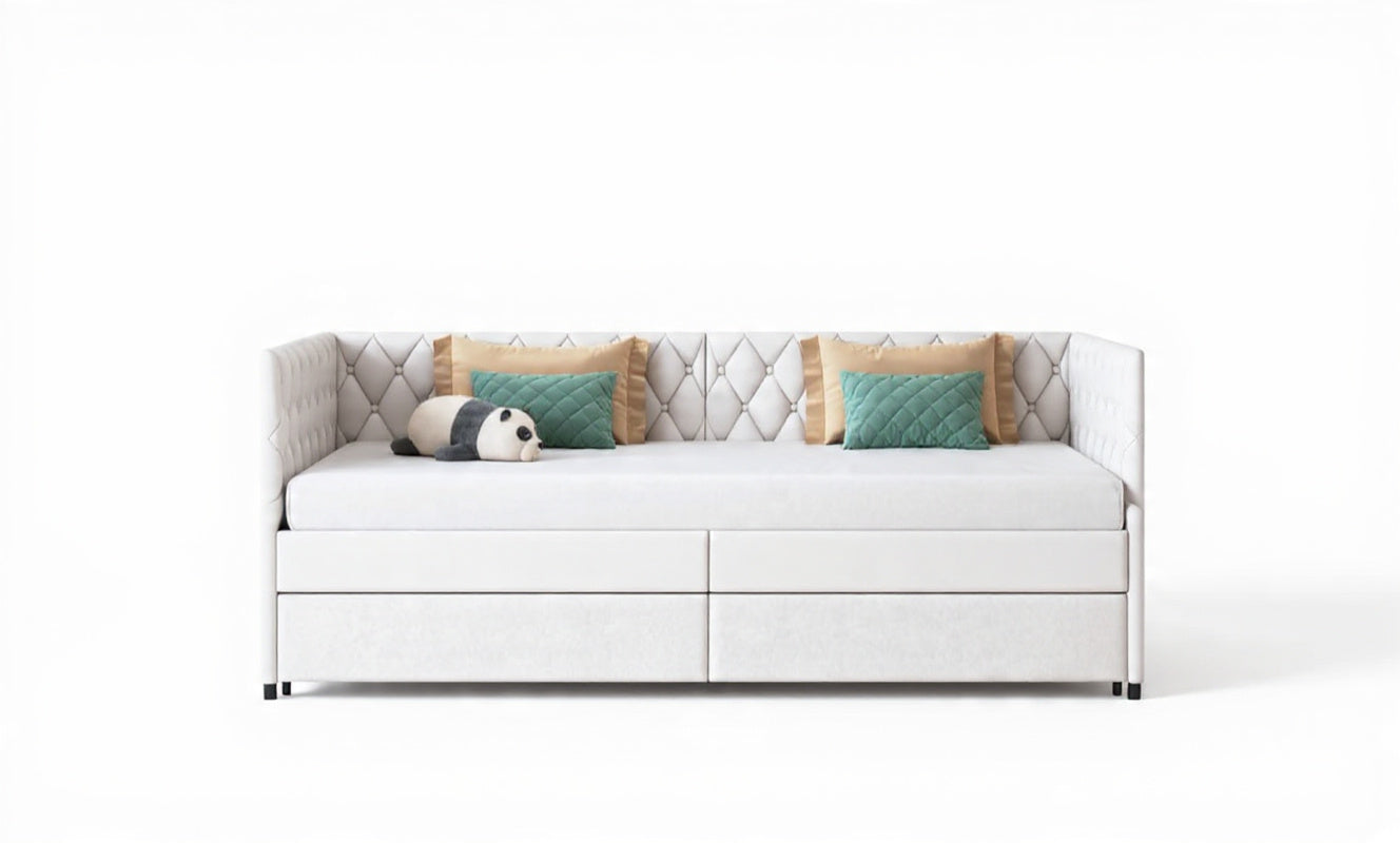 Velours Slaapbank - 90 × 200 cm, Inclusief 12 cm Matras - Grijs/Wit