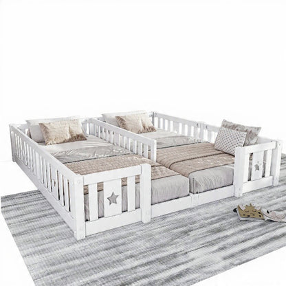 Houten Kinder Vloerbed - Veiligheidshekje, Grijs/Wit, Inclusief Lattenbodem