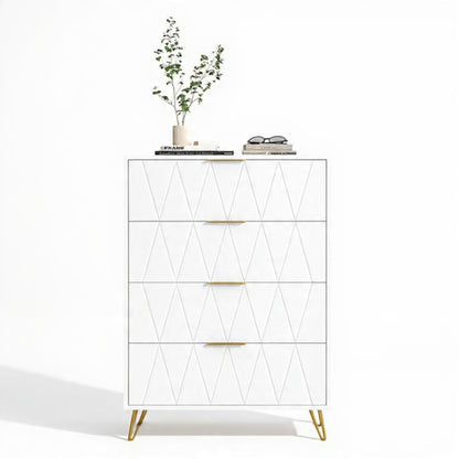 Houten Ladekast - 4 Laden - Witte Houtlook, 60 × 34 × 90 cm