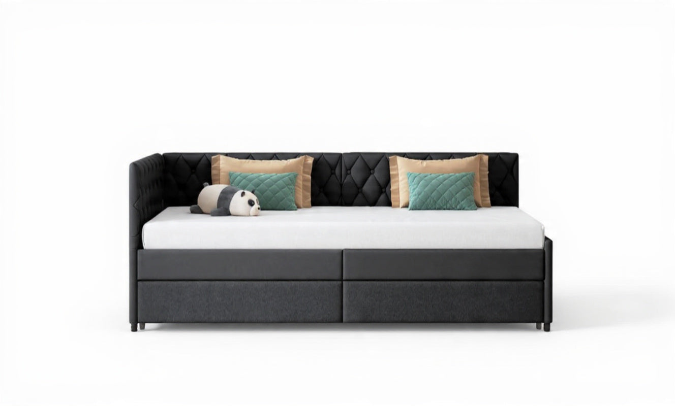 Velours Slaapbank - Uitschuifbaar, Inclusief 12 cm Matras - Grijs/Wit, 200 × 96 cm