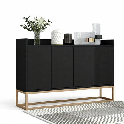 Houten Dressoir - 4 Deuren Verstelbare Planken - 120 × 30 × 80 cm - Wit/Zwart